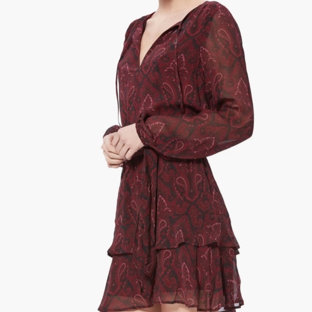 PAIGE Burgundy Paisley Long Sleeve Dress - Picture 2 of 6